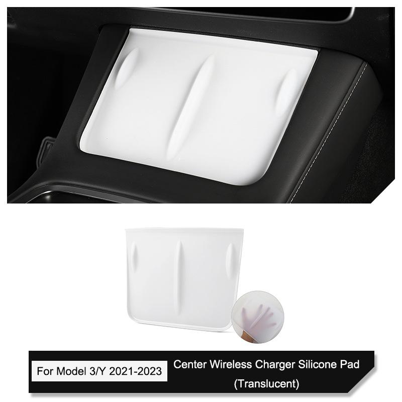 For Tesla Model 3/Y/X/S 2021-2024 Central Control Wireless Charging Silicone Pad Non-slip Pad Dust-Proof Charger Protect Cover