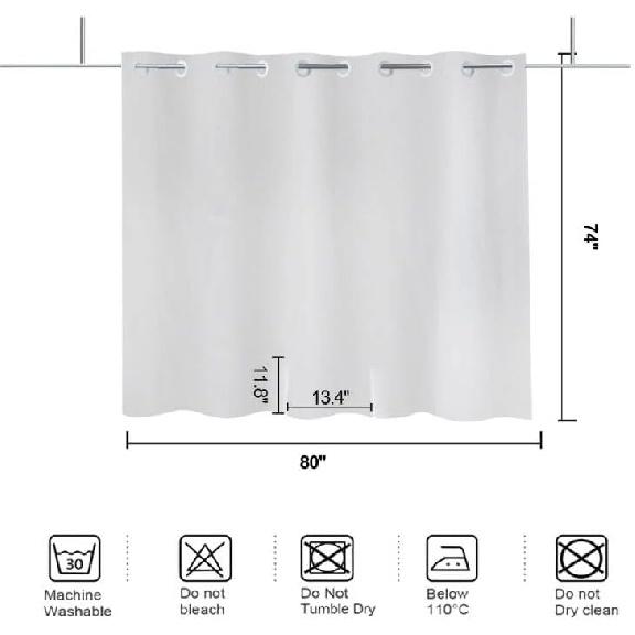 YISURE Split Shower Curtain for Bath Sliding Transfer Benches, White Polyester 80x74 Bath Curtain with Two 13.4x11.8-Separated-Away Slits at Bottom,