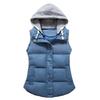Colete com Capuz Sem Mangas Color Block Outono Inverno Feminino Colete Quente Espesso