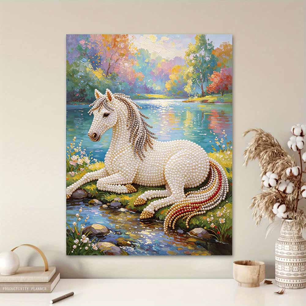 Elegant Horse Pearl Kit 5D DIY Round Rhinestone Art for Adults Relaxing Handmade Wall Decor National Day Gift Frameless Design