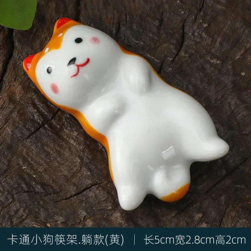 Japanese Style Underglaze Ceramic cute dog Chopstick Holder Tableware Restaurant Simple Oval Spoon Bracket Utensil For Kitchen