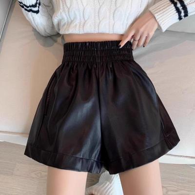 2023 Autumn/Winter High-Waist PU Leather Wide-Leg Shorts - Korean Casual Style