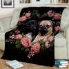 Pug-Themed Heart Floral Throw Blanket - Comfortable And Warm Ideal for Home Decoration Or As a Present for Pug Enthusiasts
