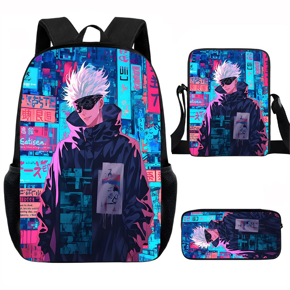 J-Jujutsu Kaisen 3pcs Set Backpack 40cm/15.7inch School Bags Shoulder Bag Pencil Case Computer Book Bag for Boys Girls Best Gift