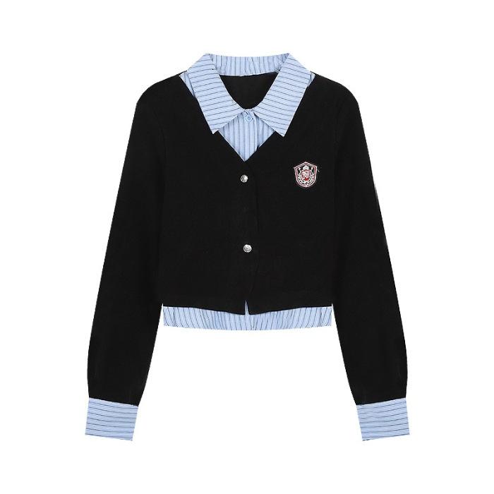 

MR original practice, college style suit women s fake two-piece POLO collar long-sleeved shirt spring S чёрный