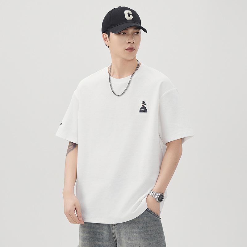 New Summer American Heavy Short-sleeved T-shirt Men's Personalized Embroidered Loose Round Neck Top