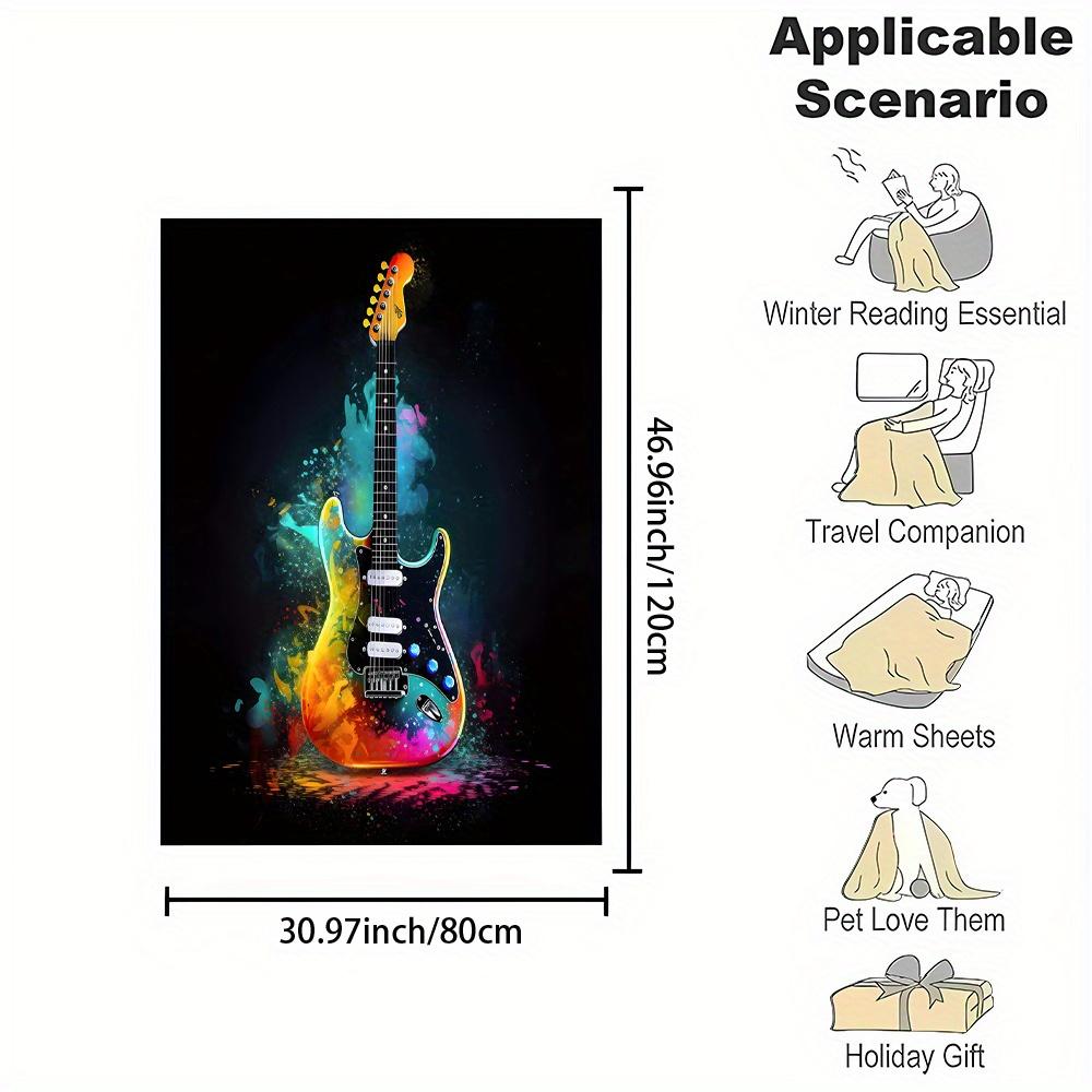 Rock Guitar Print Flannel Fleece Throw Blanket Reversible Lightweight Office Nap Cover Contemporary Style Gift
