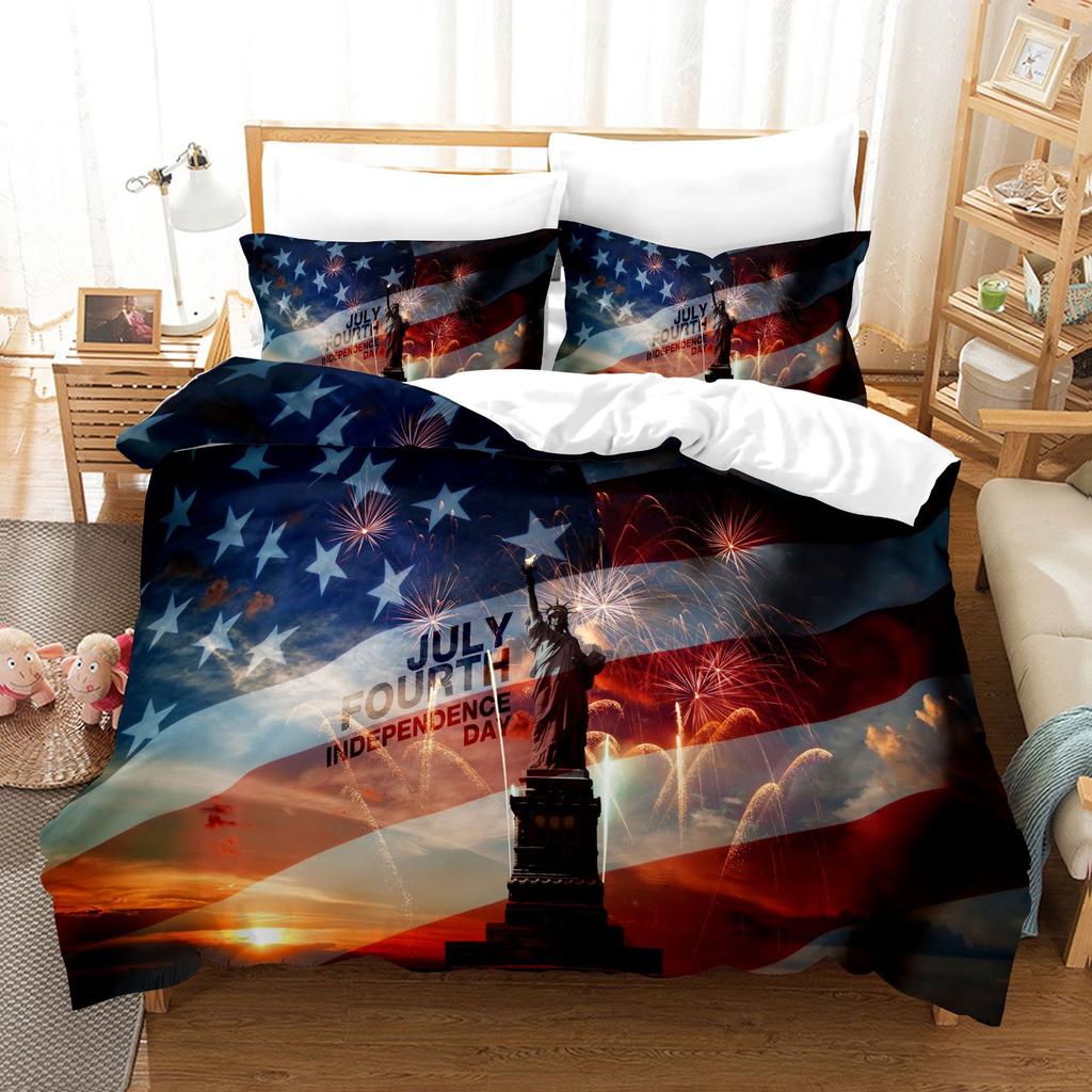 3pcs Bedding Set Independence Day Print Duvet Cover Set Single Double King Size Bed Set for Adult Home Bedroom with Pillow Case