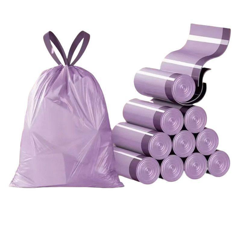10 Rolls Purple Drawstring Trash Bags Thick Leak Proof Disposable For Kitchen Bathroom Home Trash Cans