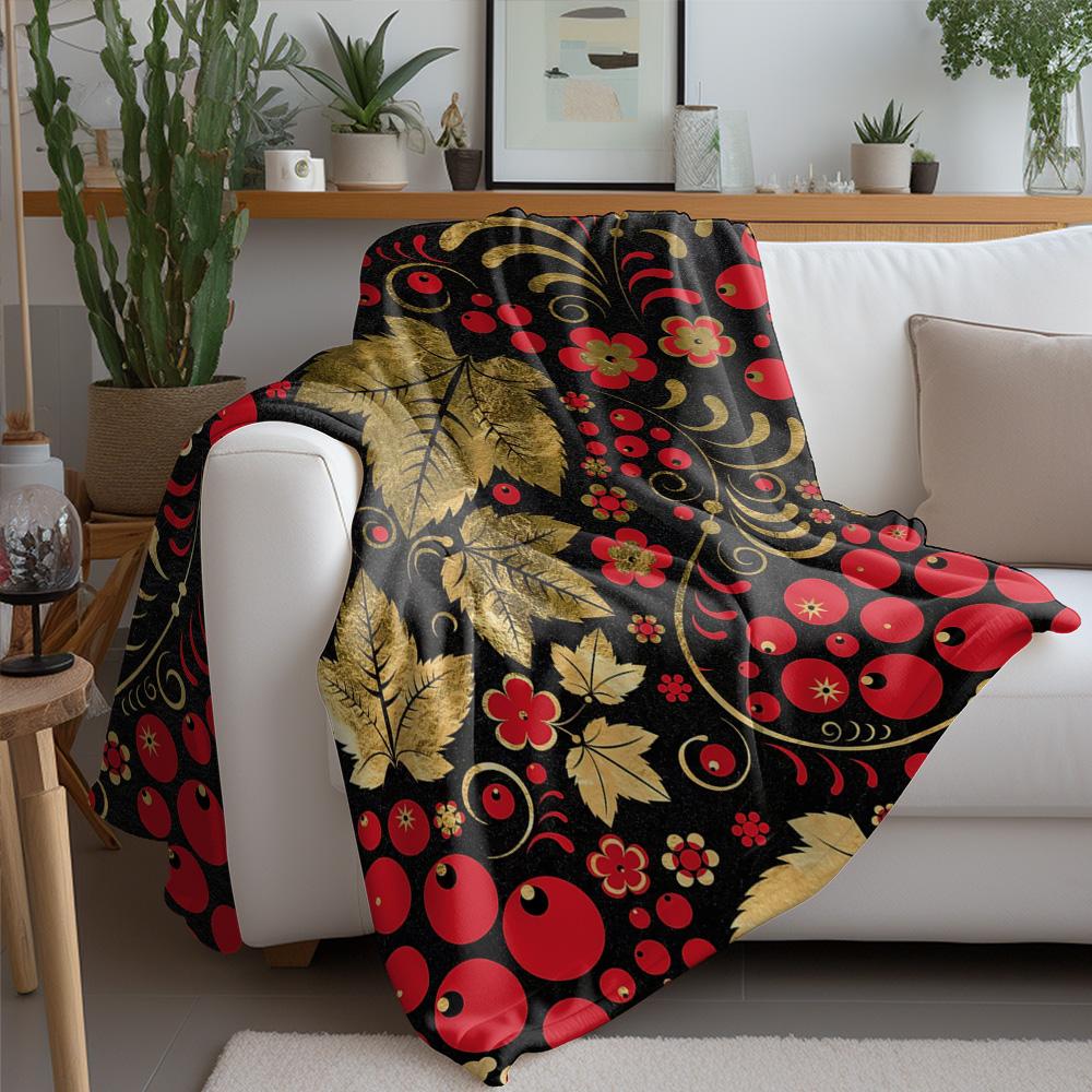 Red Black Geometric Floral Pattern Throw Blanket Soft Warm Cozy Plush Sofa Bed Decoration Gift