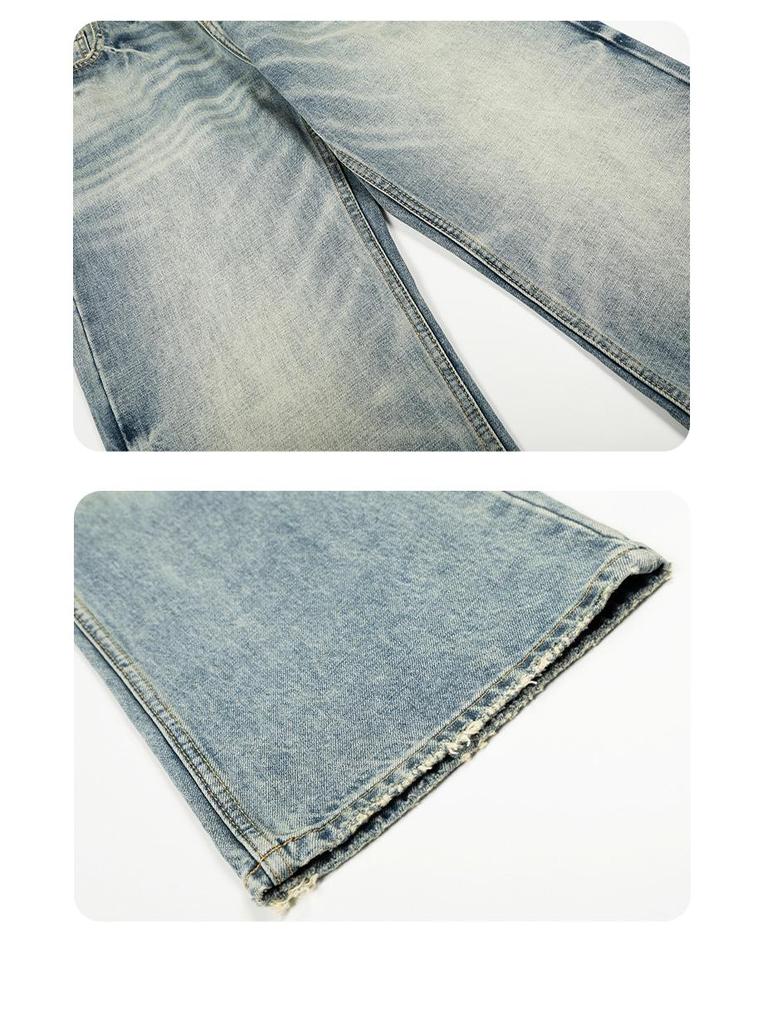 Yongfang Unisex Retro Washed Blue Distressed Wide-Leg Jeans