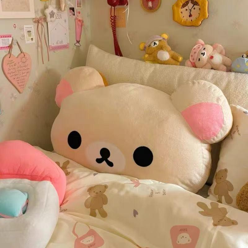 Rilakkuma Head Cushion Pillow - Large Teddy Bear Plush Toy for Girls' Birthdays