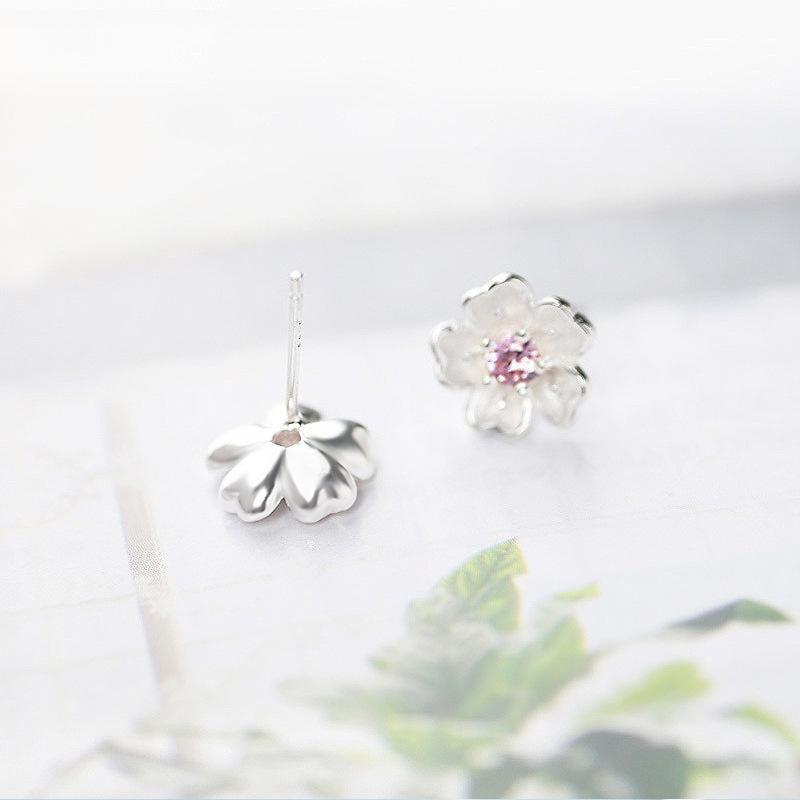 Japan and South Korea Small Fresh Simple Temperament Japanese Cherry Blossom Earrings Sweet Flowers Delicate Pink Purple Diamond Earrings Female