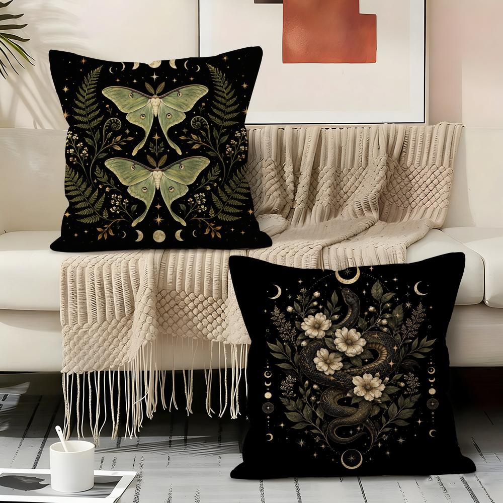 Halloween-Themed Moon And Witch Cushion Cover Durable Hypoallergenic Organic Linen Pillow Cover Washable Skin-Friendly