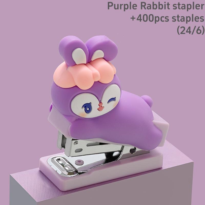 Mini Doll Stapler 400pcs 24/6 Staples Set Cartoon Capybara Bear Rabbit Duck Portable Binder Office Binding Tools School