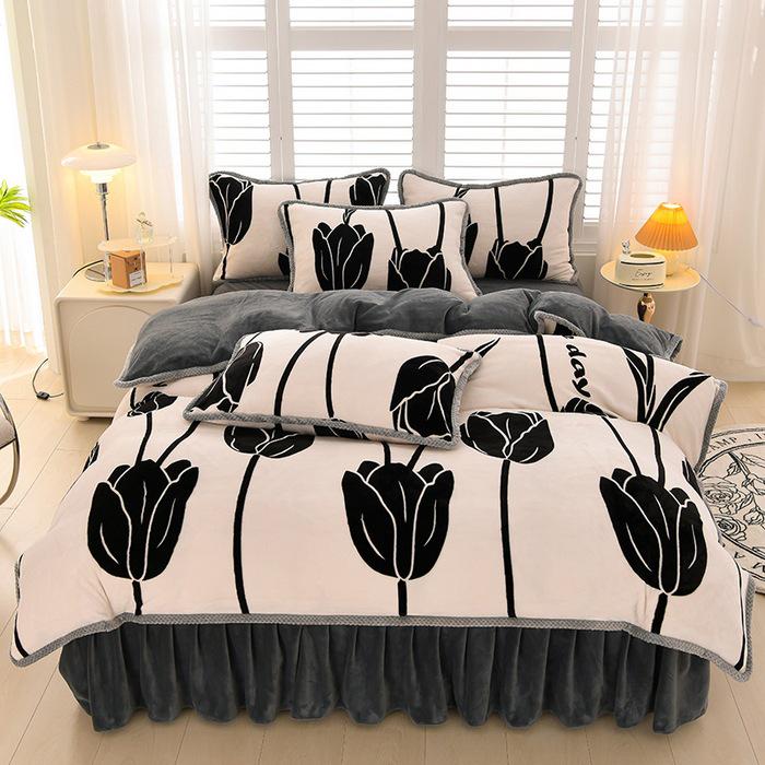 2025 Milch-Samt-Flanell 4-teiliges Set: Bettbezug aus Korallenfleece Klasse A