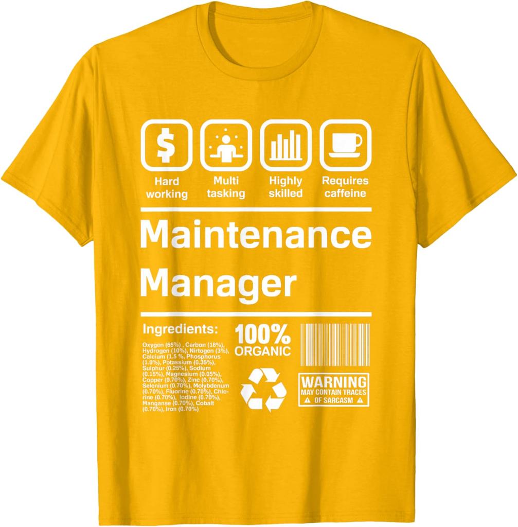 Maintenance Manager Funny Gift Graphic Tee Hard Working Multi Tasking Requires Caffeine T-Shirt