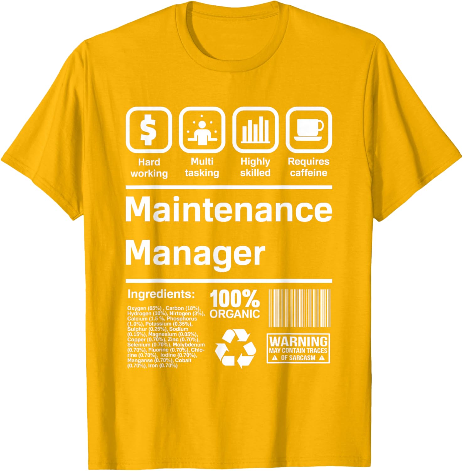 Менеджер по техническому обслуживанию Забавный Подарок Графическая Футболка Трудолюбивый Многозадачный Требует Кофеин Футболка S