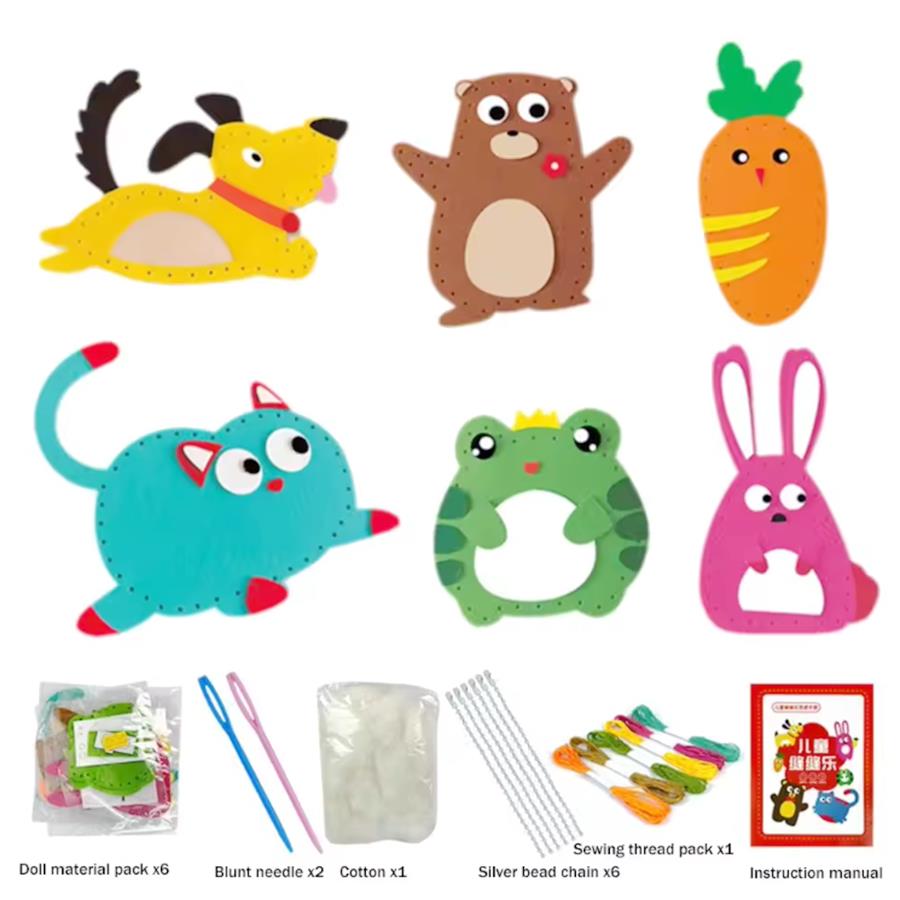 DIY Animal Felt Sewing Kit for Beginner 6 PCS Fine Motor Skills Birthday Gift For Girl Learn To Sew Stuffed Animal Doll Pendant