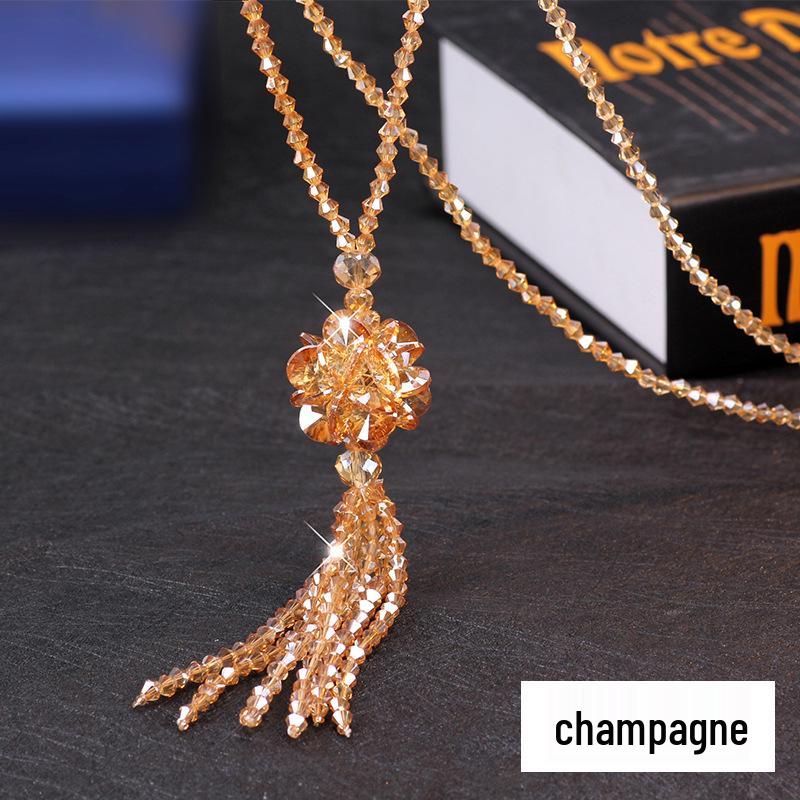 Halskette mit Kristallblume im koreanischen Stil - Damen Lange Kette, Allround-Accessoire