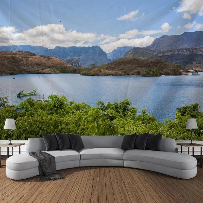 Wanddekoration Zuhause Wandteppich Himmel Wald See Hintergrund Büro Wohnzimmer Wandteppich