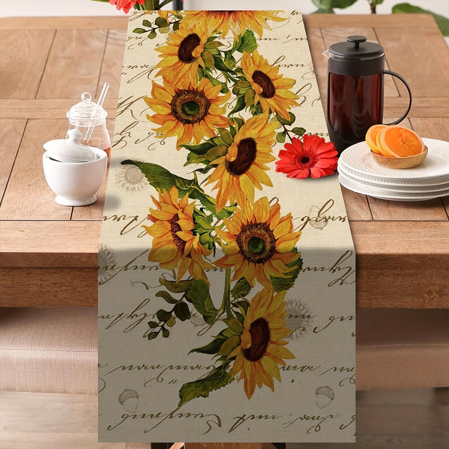 Chemin de table tournesol d'automne Fleur rétro printemps été Décoration de maison, cuisine, restauration Décoration florale saisonnière de ferme 33x230cm