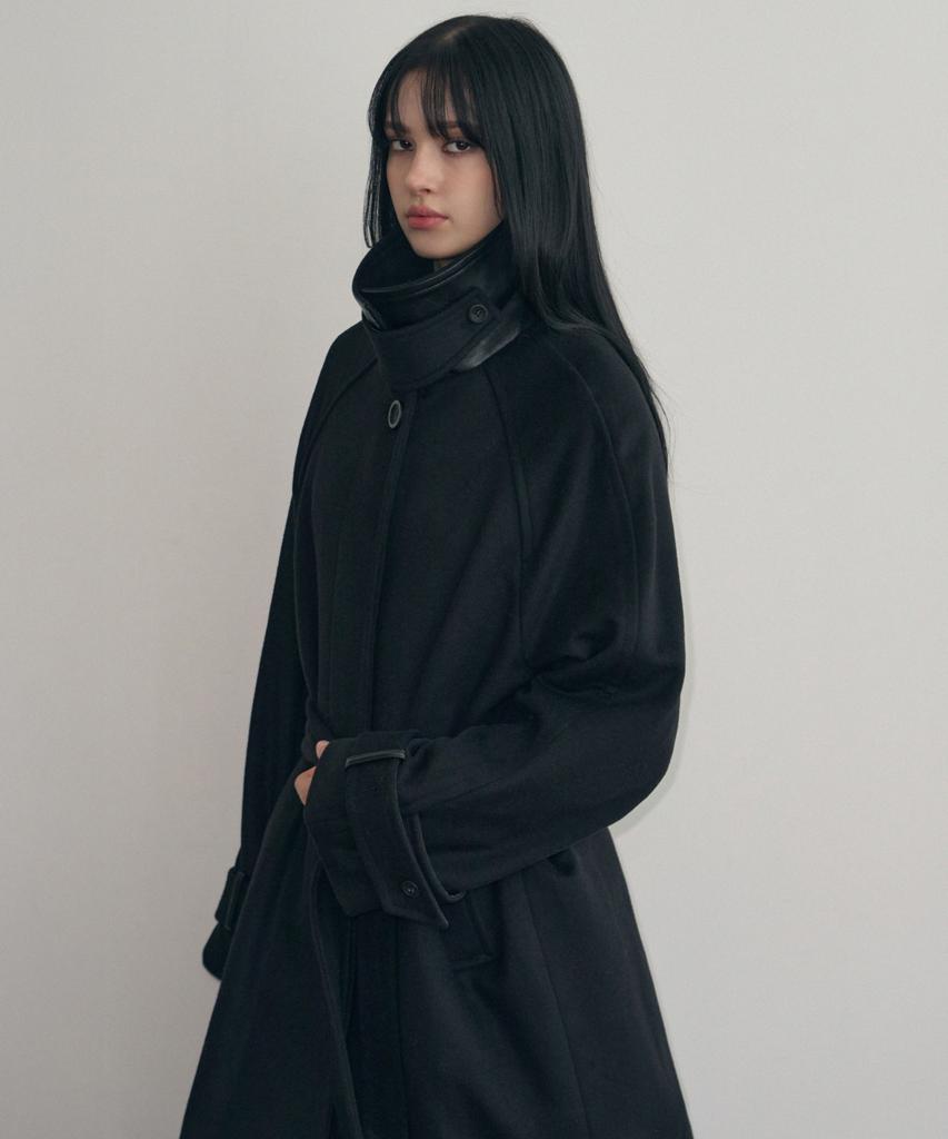 Leathery Cashmere Balmacaan Robe Coat [Grey]