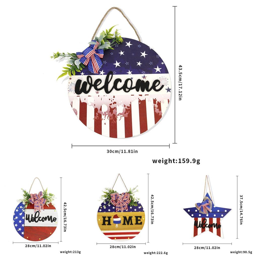 Festive Independence Day Wooden Welcome Plaque Glowing Star Flag Decoration
