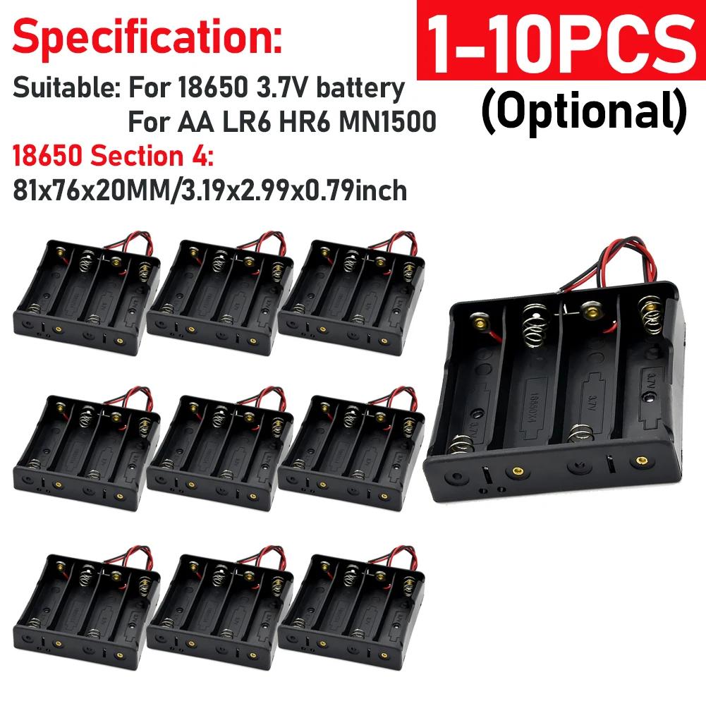10-1pcs 1 2 3 4 Slot Plastic 18650 Battery Holder with Wire Lead Black 18650 Battery Storage Box Case for 18650 3.7V Battery