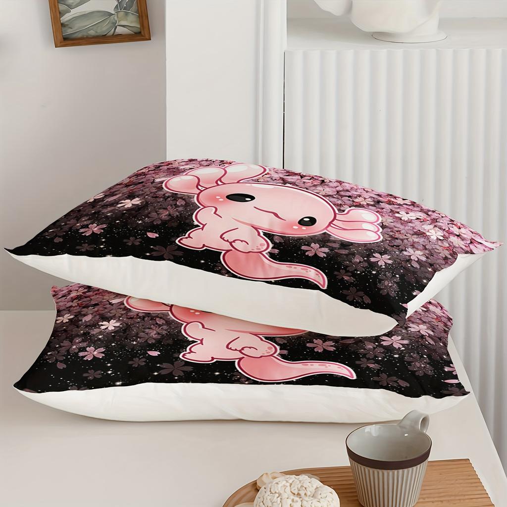 [Kawaii Axolotl Bedding] Pink Cherry Blossom Kawaii Axolotl Bedding Set, 1 Quilt Cover Set 2 Pillowcases, 3D Quilt Set Bedroom