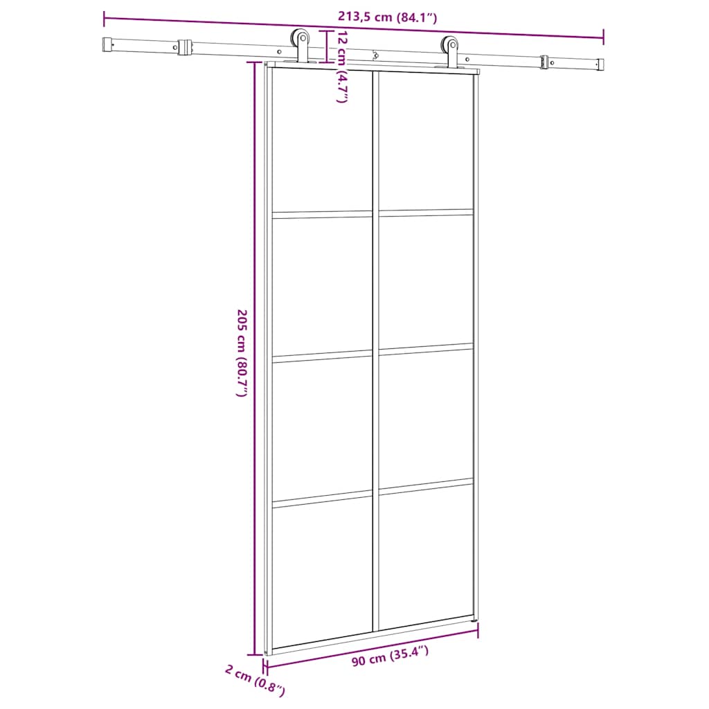 Vidaxl Sliding Door With Hardware, 90X205 Cm, ESG Glass And Aluminum