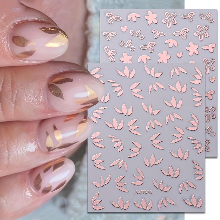 1 Sheet Metallic Leaf Design Nail Art Stickers Golden Pattern Spring Petal Nail Art Decals For Nail Art Decoration
