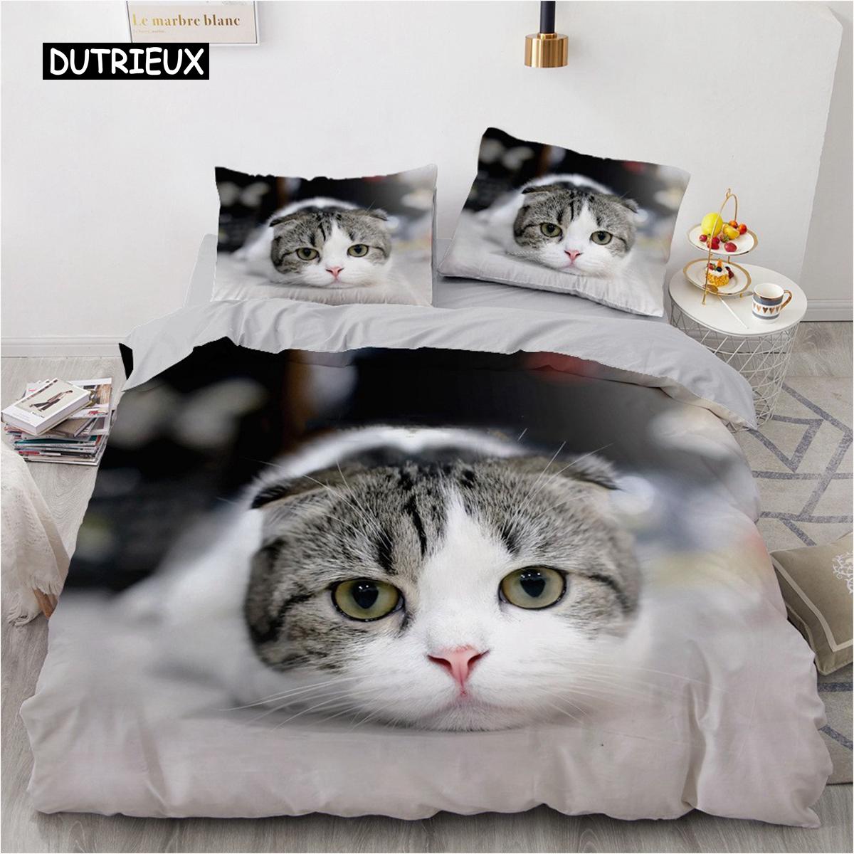 

Милый котик собака пододеяльник комплект постельного белья животное питомец пододеяльник постельное белье покрывало 2/3 шт одеяло покрывало украшение дома женщины дети EU single(135x200cm)