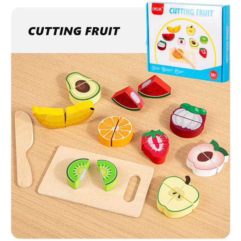 1Pc Wooden Kitchen Pretend Play Food Cutting Toy With Storage Bag Suitable For Children 18 Months And Up