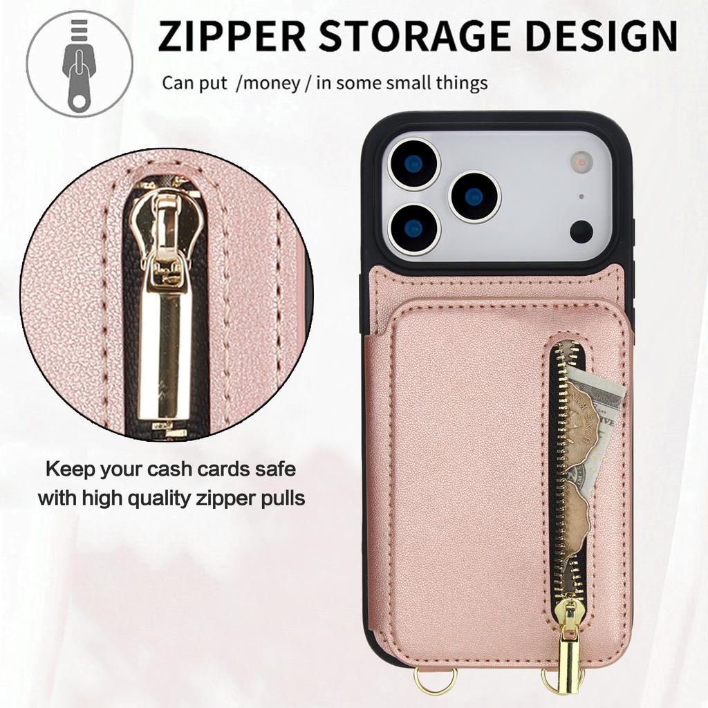 Crossbody Card Slots Zipper Leather Wallet Phone Case for IPhone 17E 16E 17 16 15 14 Plus 13 12 11 Pro Max Protection Cover