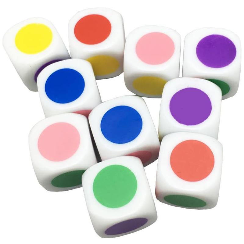 

10Pcs Six Sided Dice With Colored Dots 16Mm Kids Fun Play Classroom Teaching Supplies Juegos Didcticos Para Niños Kinder Spiel