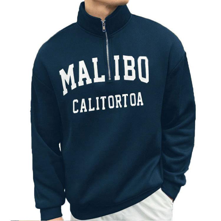 Men's Retro Stand-Up Collar Half-Zip Hoodie - Casual Loose Fit