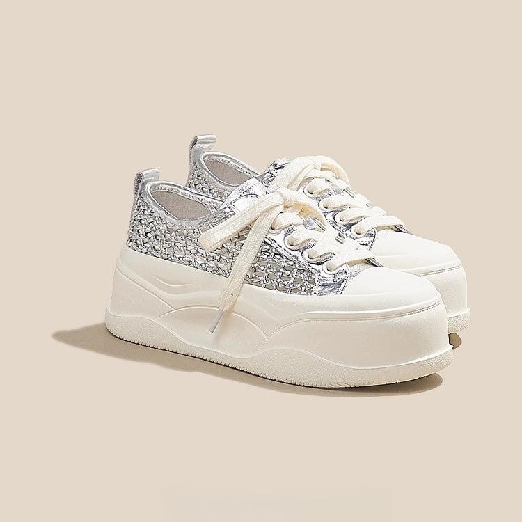 Ultra-light and breathable~ 7cm inner height-increasing hole shoes mesh white shoes women's 2025 new summer popular muffin board shoes