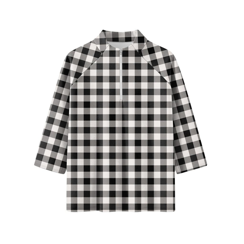 Damen Oberteil mit Stehkragen, 3/4 Ärmeln und Reißverschluss, hoch