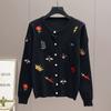 Autumn Women Designer Embroidery Monsters Single Breasted Knitted Sweater Coat Jacket