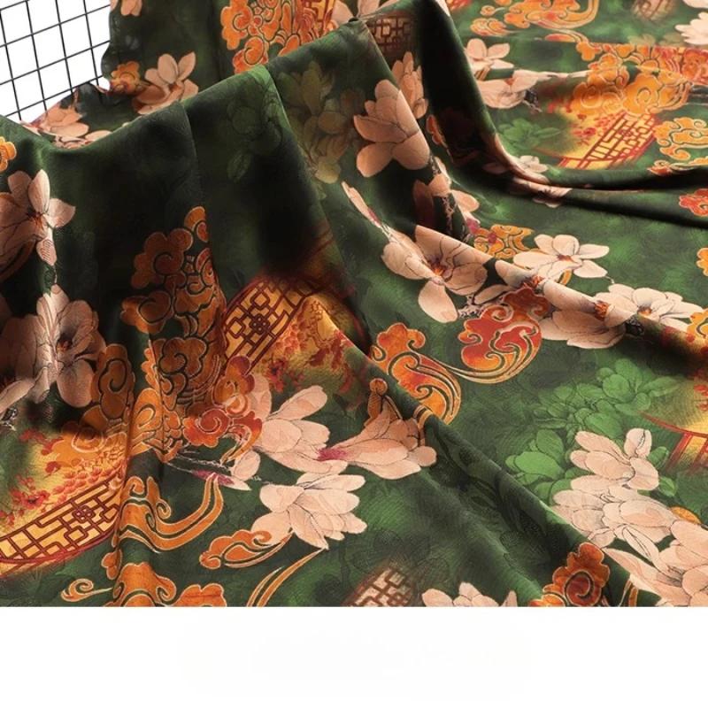 Chinese-style Imitation Silk Cloud Gauze High-end Fabric Soft Cotton Silk Printed Fabric DIY Cheongsam Dress Hanfu Clothing