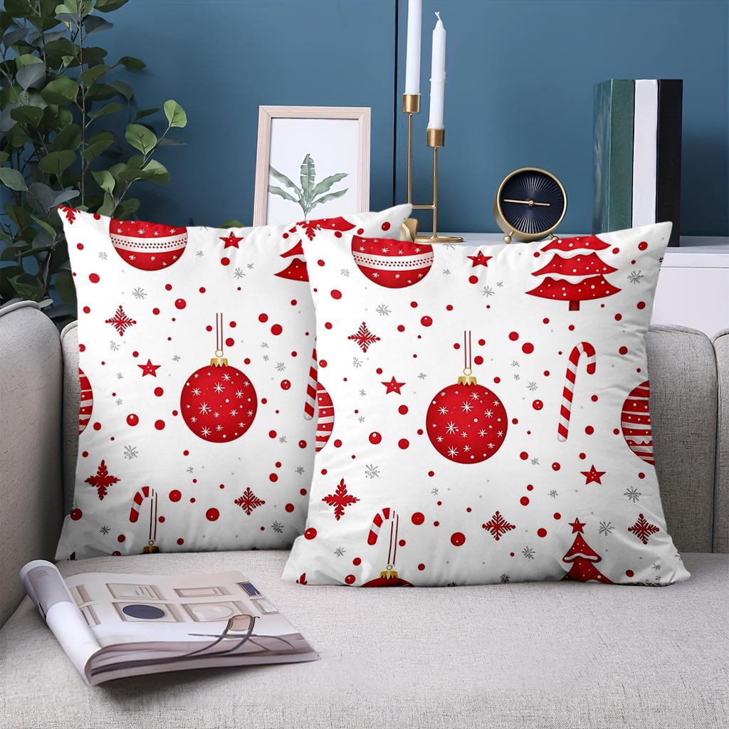 1 Pieces Christmas Red Patterned Cushion Covers Decorative Polyester Pillowcase, Sofa Decorative Cushion Cov Headboard Pillow
