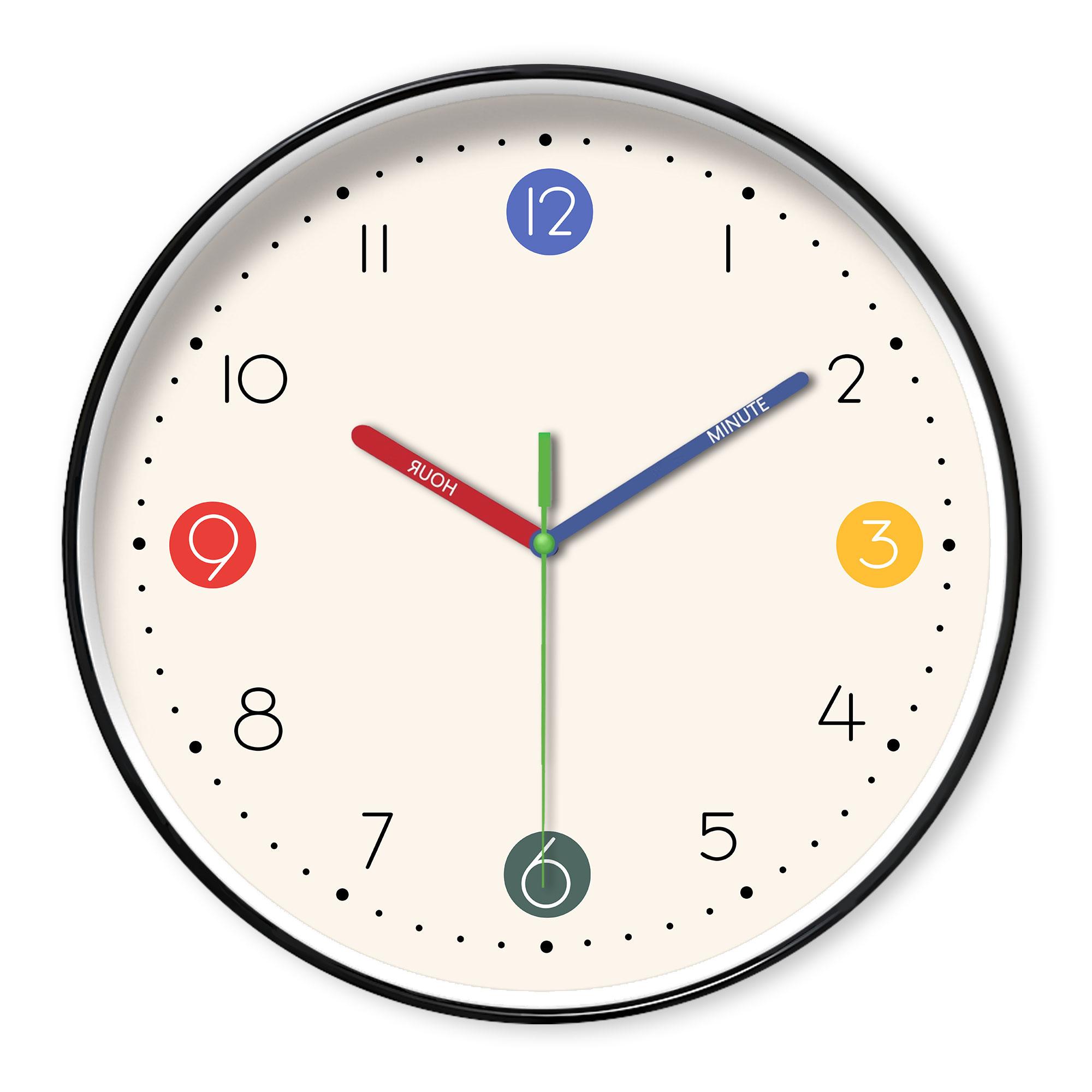 1pc simple beige instructional wall clock - silent non-ticking, learning wall clock with colorful hands and cute digital design 10 inch