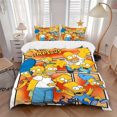 3-teiliges Simpsons-Bettwäscheset mit Aufdruck, Atmungsaktiv und Weich, Maschinenwaschbar, Weihnachtsgeschenk, Geeignet für Schlafzimmerdekoration, 084