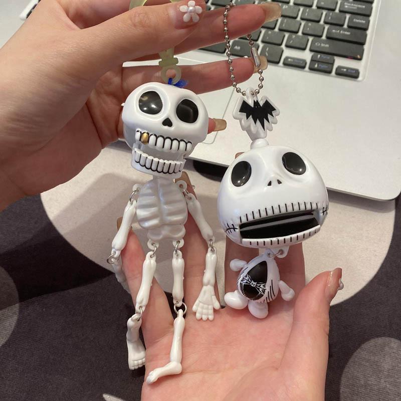 Halloween Spökligt Skelett Hänge Dragsko Leksak Nyckelring För Kvinnor Män Tillbehör Gåva