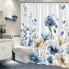 1pc Elegant Floral Shower Curtain, Watercolor Blue and Beige Flowers, Soft Gradient Design, Polyester Fabric, with Hooks