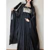 Chinese Tang Dynasty Style Hanfu For Women, HE ZI Skirt Black Embroidered Large Sleeves, Daily Set