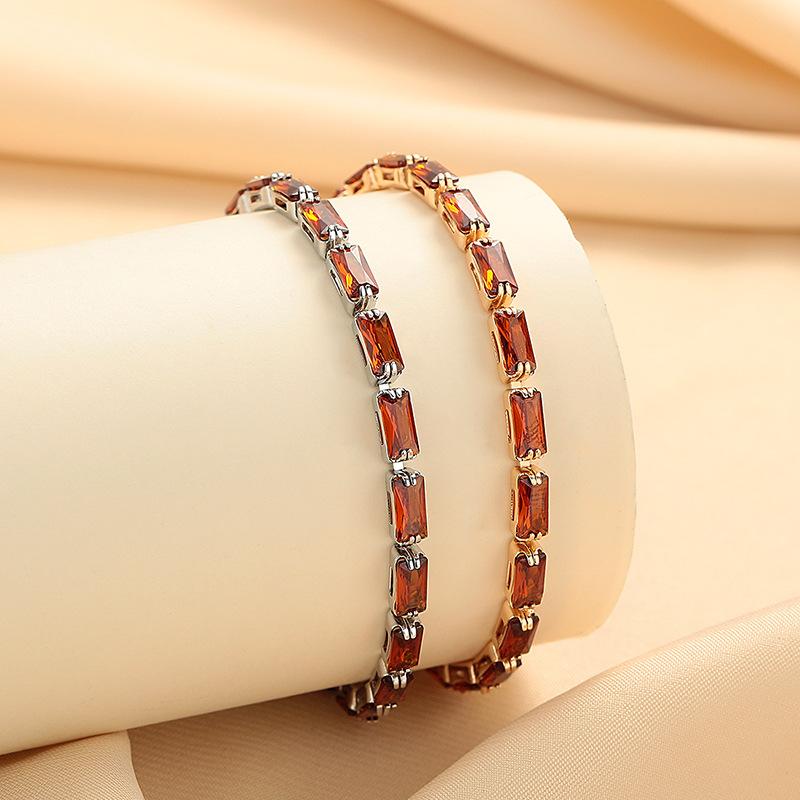 Simple Rectangular Garnet Red Zircon Bracelet for Women, Versatile Fashion