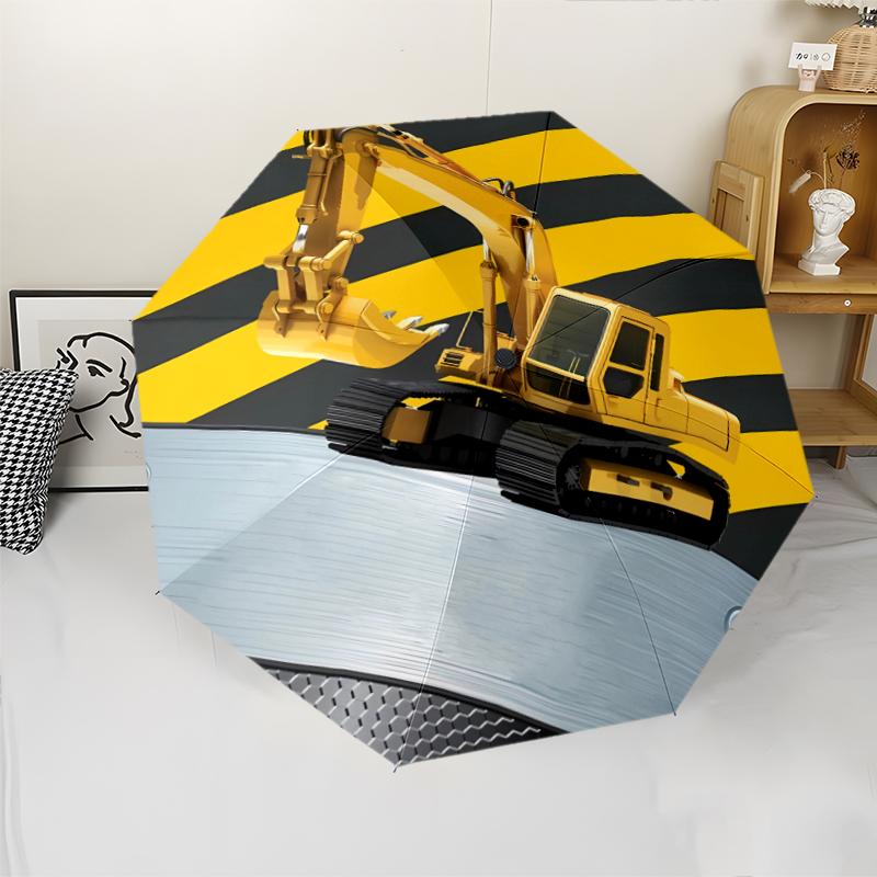 Excavator Theme Automatic Umbrella, Lightweight & Portable, 8 Rib, Perfect for Outdoor Travel, Birthdays, Christmas, Gifts.