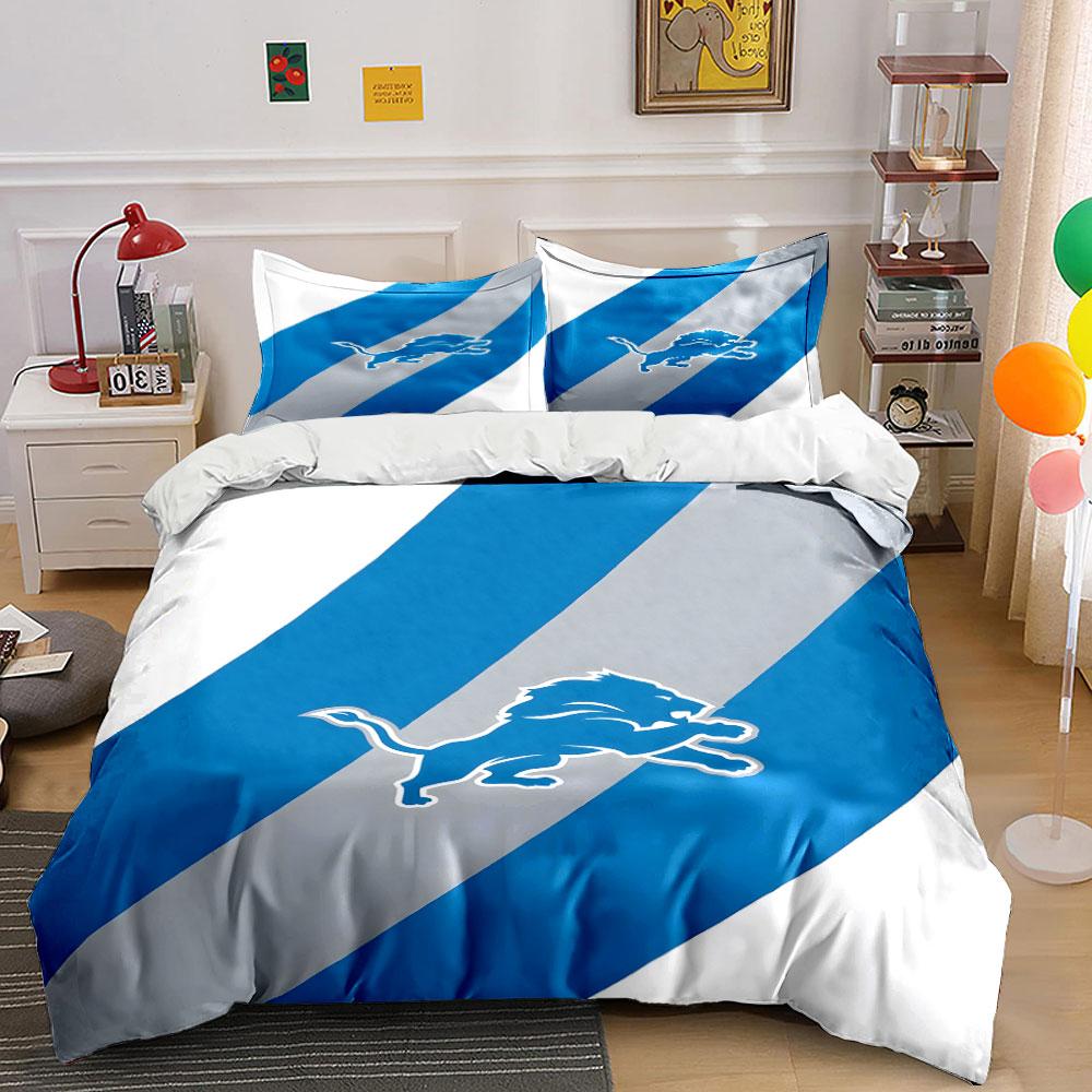 Blue and Gray Striped Lion Design Print Bedding Set Duvet Cover Pillowcases (1* Duvet Cover 2* Pillowcases Do Not Include Comforter)